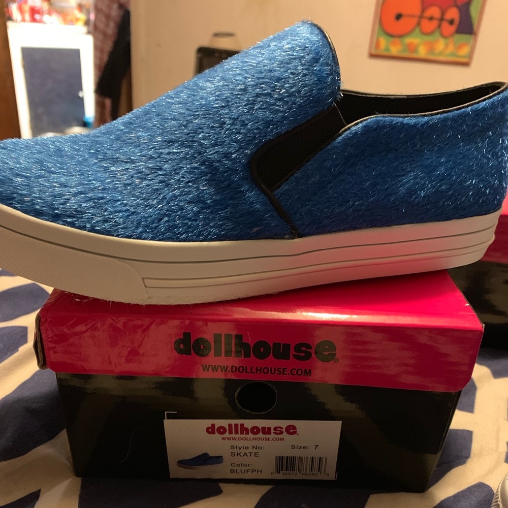 Blue fuzzy shoe